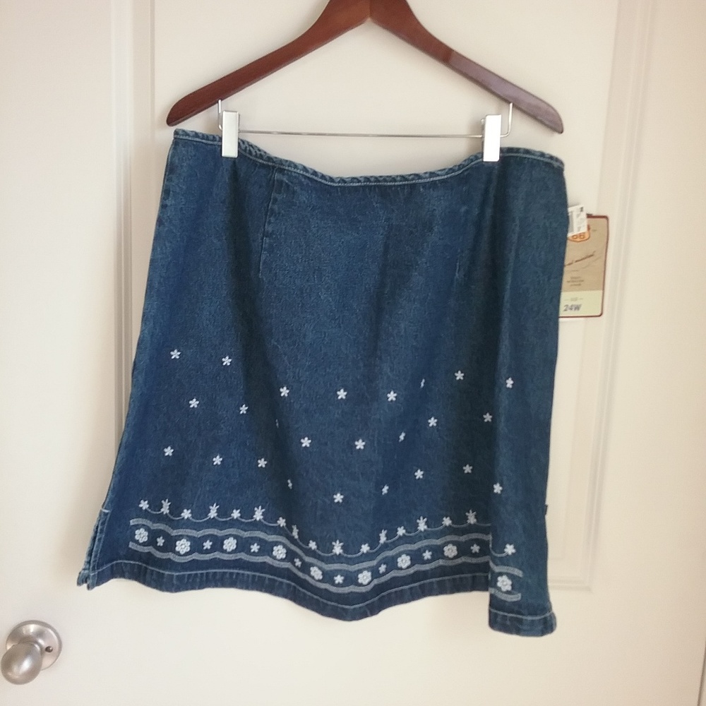 New Route 66 Denim Embroidered Side Splits Skirt